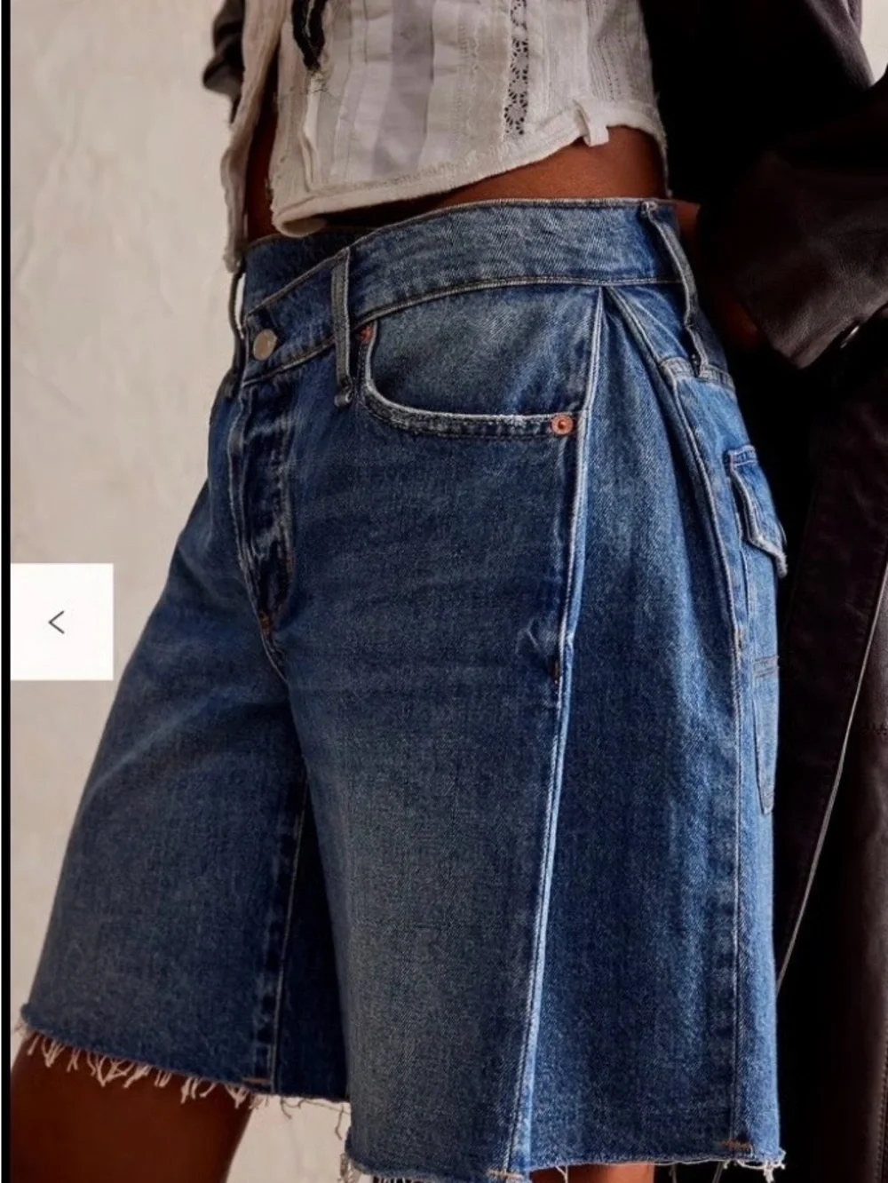 We The Free Boomerang Long Distressed Blue Denim Shorts